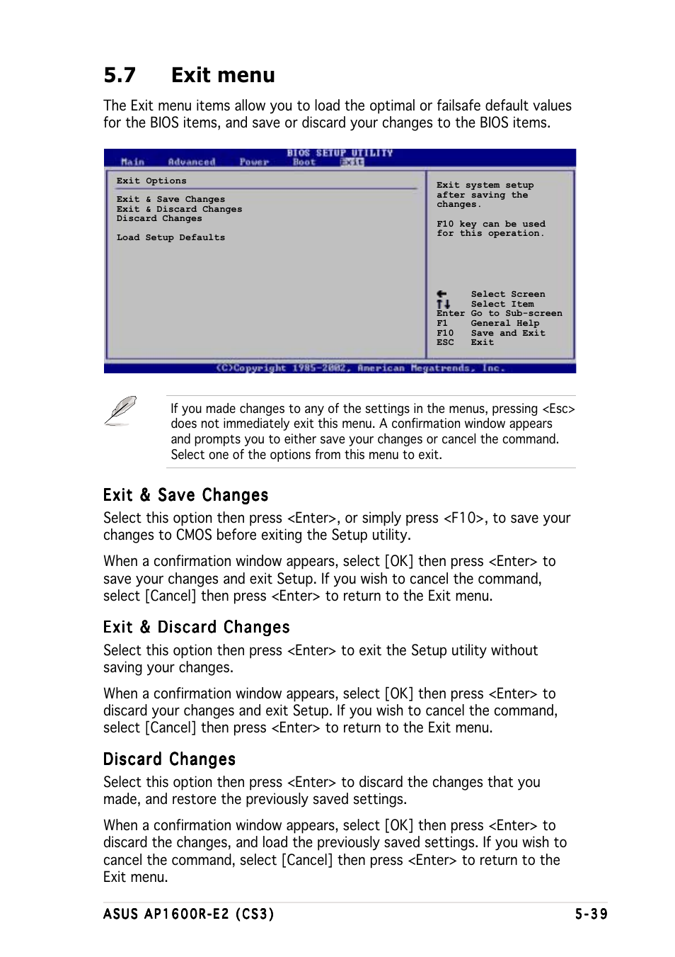 7 exit menu | Asus AP1600R-E2(CS3) User Manual | Page 103 / 104