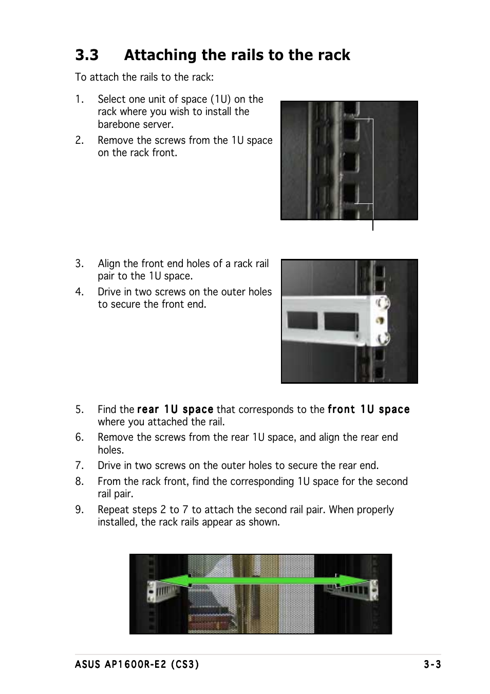 3 attaching the rails to the rack | Asus AP1600R-E2(CS3) User Manual | Page 45 / 104