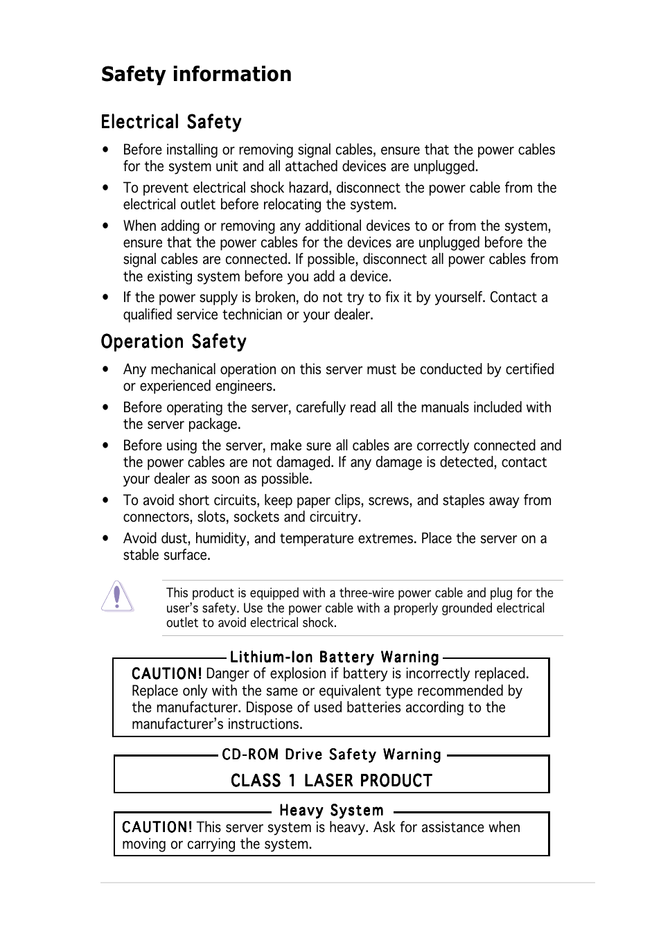 Safety information | Asus AP1600R-E2(CS3) User Manual | Page 7 / 104