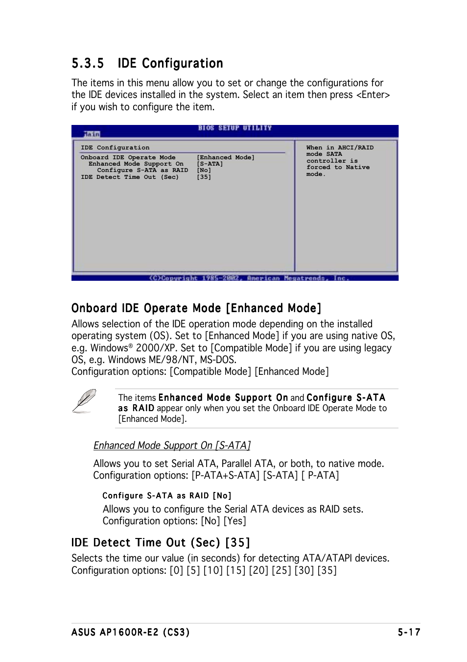 Onboard ide operate mode [enhanced mode, Ide detect time out (sec) [35 | Asus AP1600R-E2(CS3) User Manual | Page 81 / 104