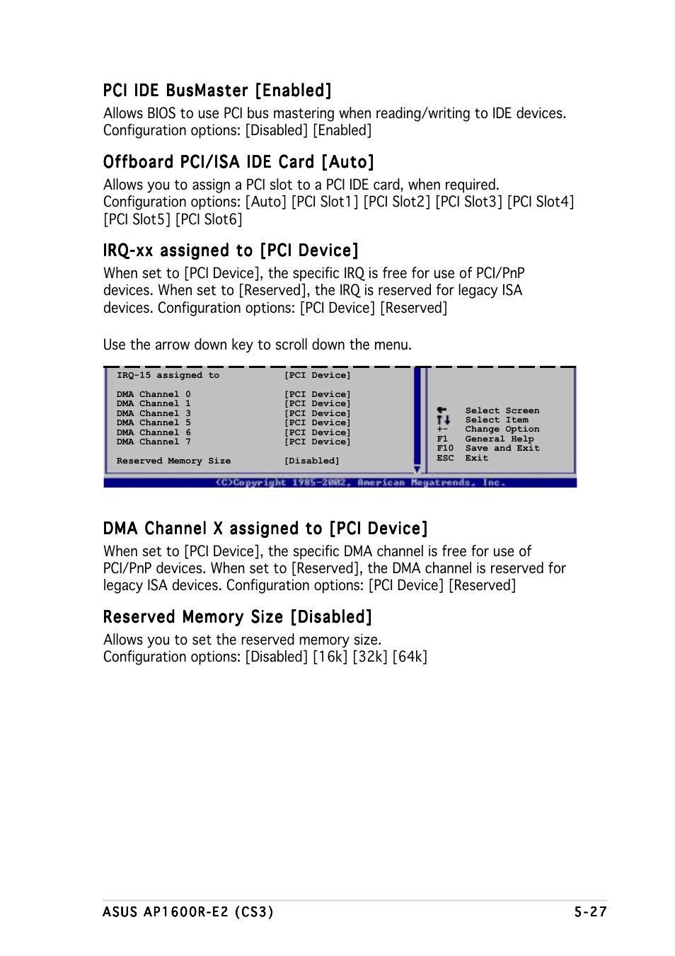 Pci ide busmaster [enabled, Offboard pci/isa ide card [auto, Irq-xx assigned to [pci device | Dma channel x assigned to [pci device | Asus AP1600R-E2(CS3) User Manual | Page 91 / 104