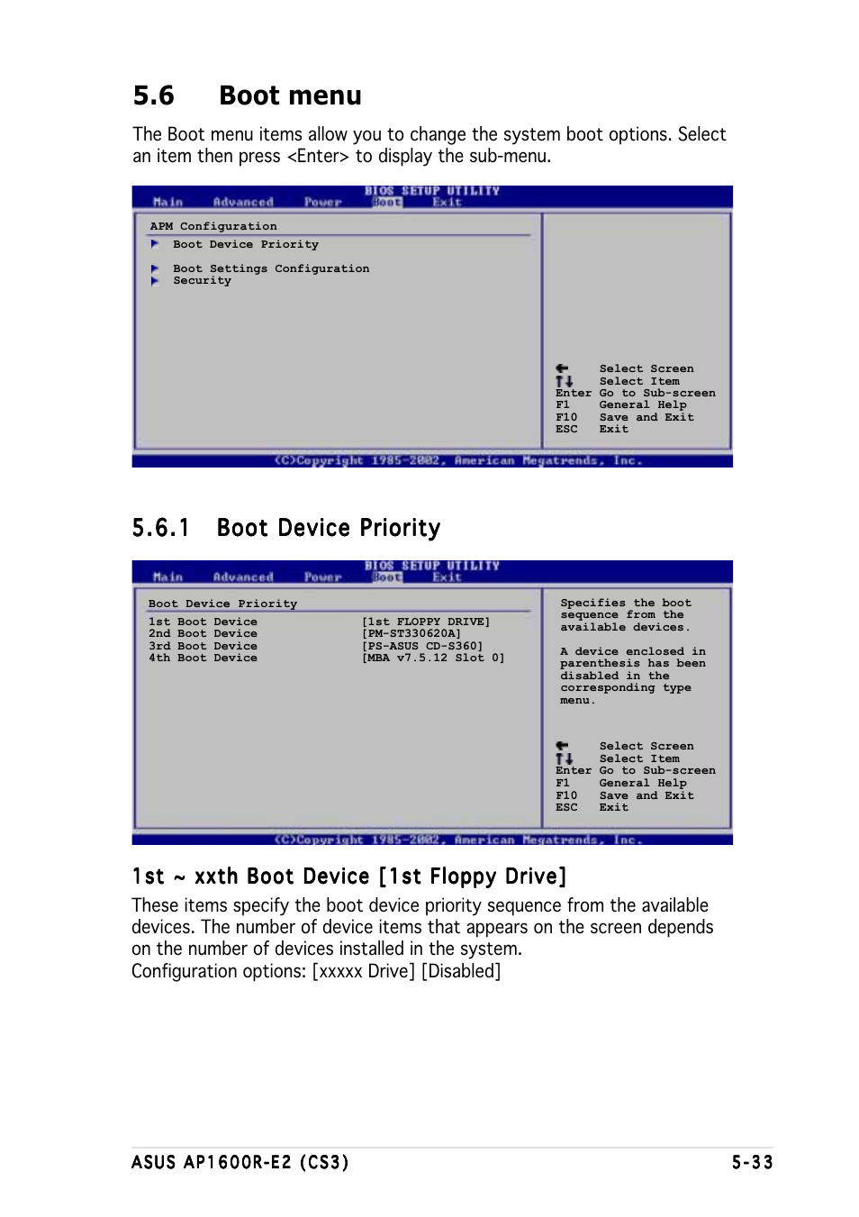 6 boot menu, 1st ~ xxth boot device [1st floppy drive | Asus AP1600R-E2(CS3) User Manual | Page 97 / 104