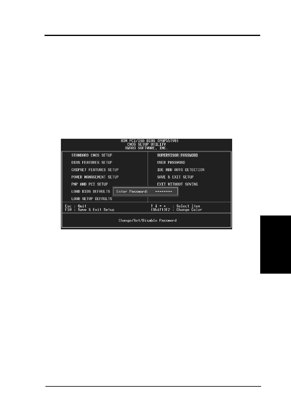 Iv. bios software, Supervisor password and user password | Asus P/I-AP55TV User Manual | Page 51 / 90