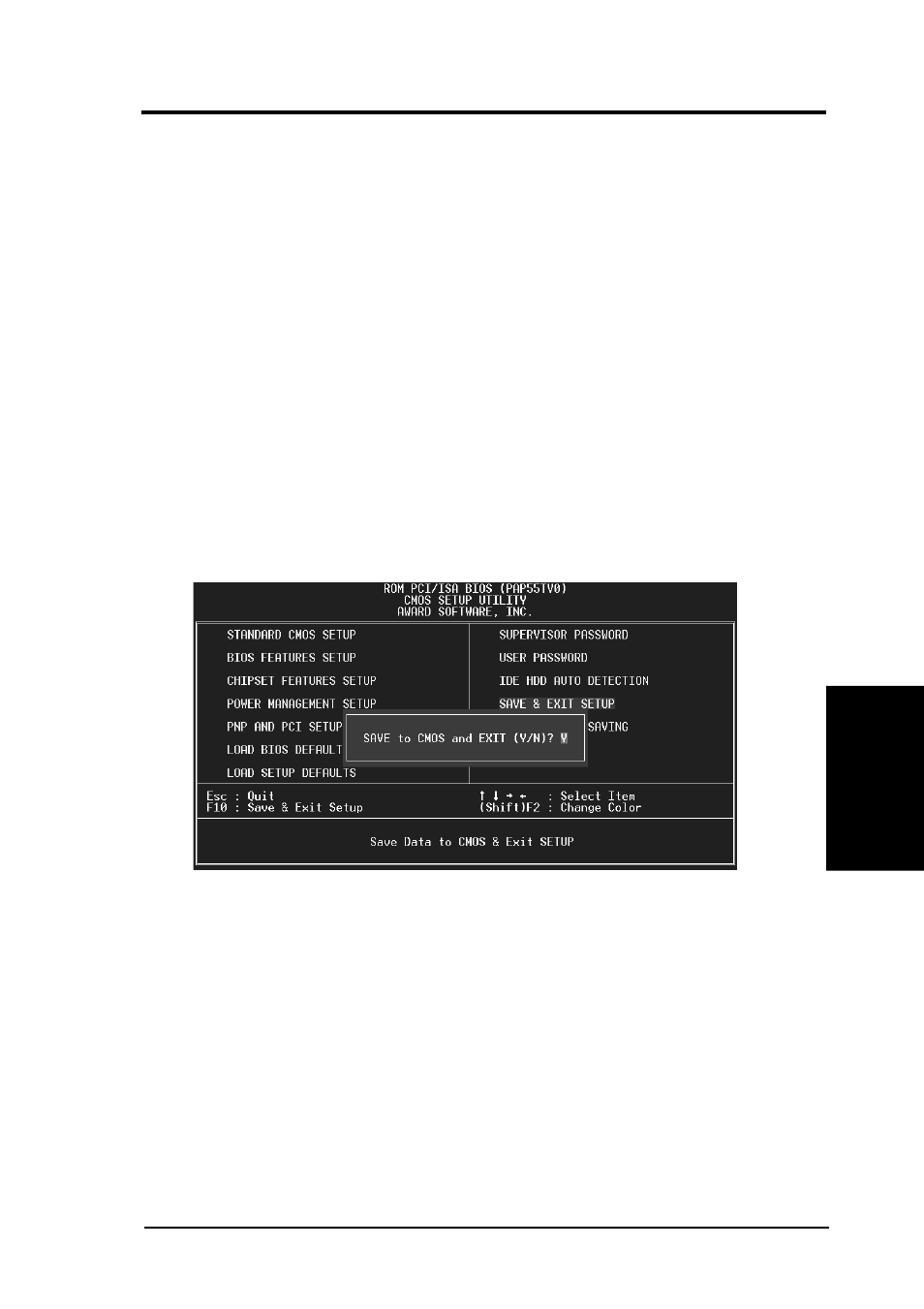 Iv. bios software, Save and exit setup, Exit without saving | Asus P/I-AP55TV User Manual | Page 53 / 90