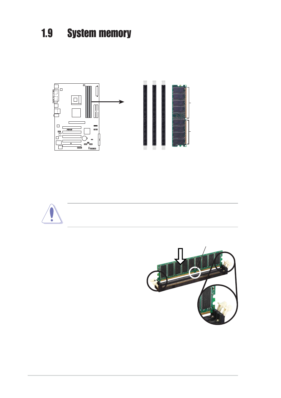 1 installing a dimm | Asus P4V800-X User Manual | Page 22 / 74