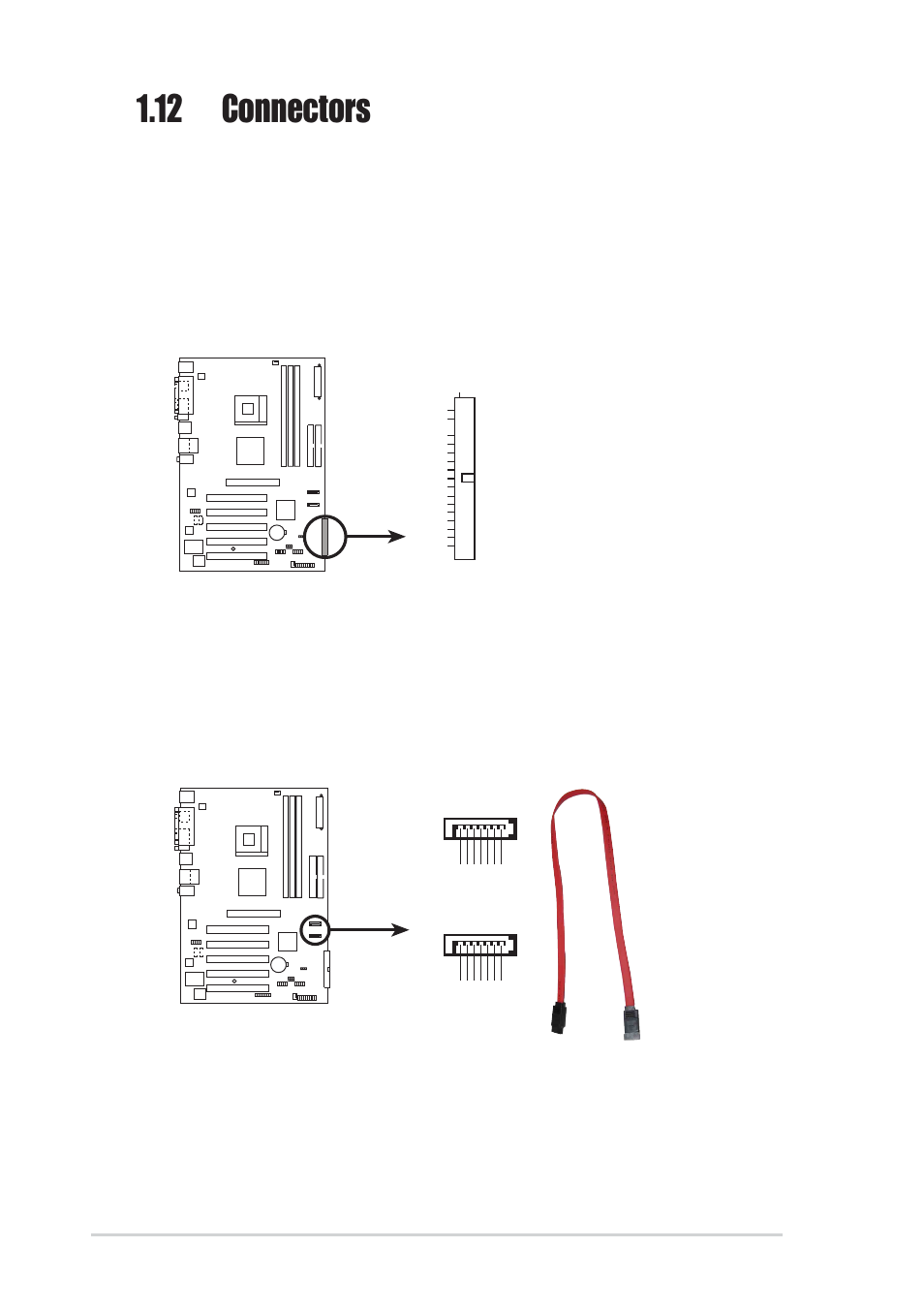 12 connectors, 18 chapter 1: product introduction, Serial ata connectors (7-pin sata1, sata2) | Sata2 | Asus P4V800-X User Manual | Page 28 / 74