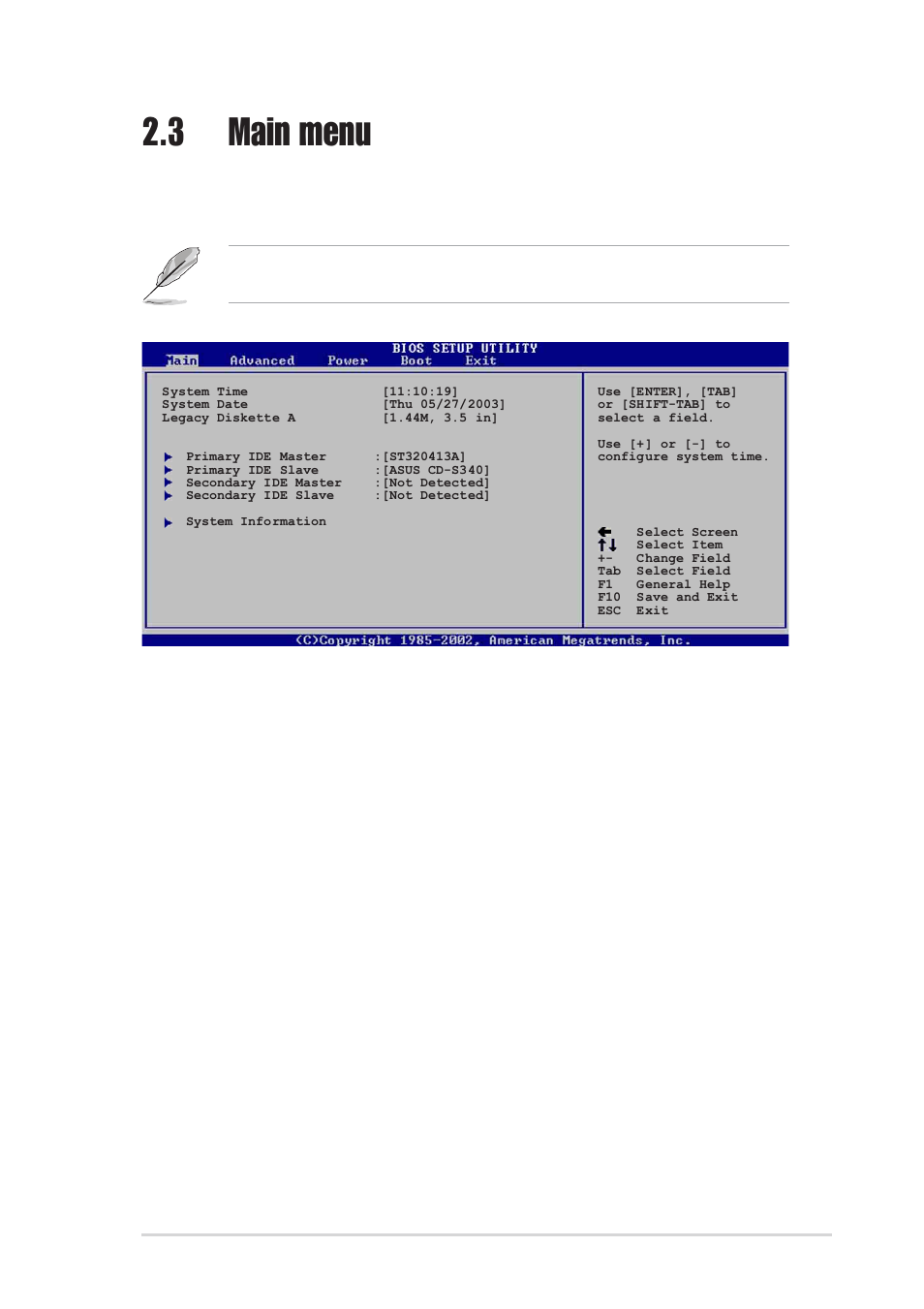 3 main menu | Asus P4V800-X User Manual | Page 45 / 74