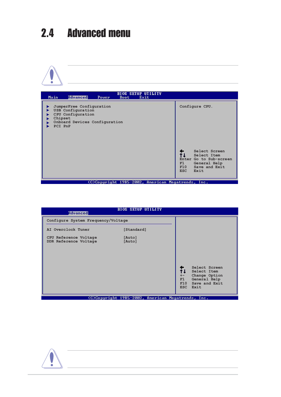 4 advanced menu, 1 jumperfree configuration, Ai overclock tuner [standard | Asus P4V800-X User Manual | Page 48 / 74