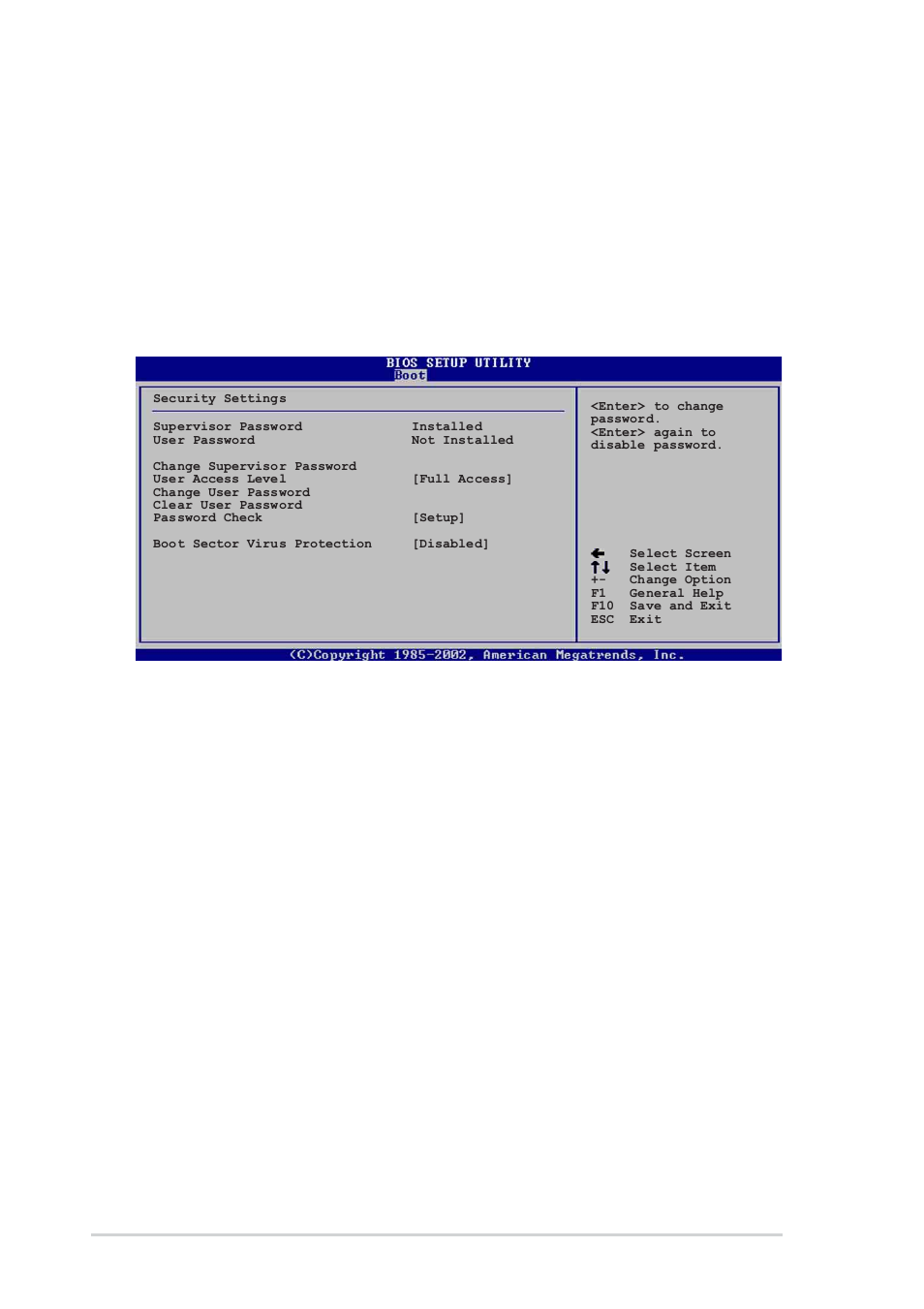 3 security, Set a supervisor password, Change the supervisor password | Interrupt 19 capture [disabled | Asus P4V800-X User Manual | Page 62 / 74