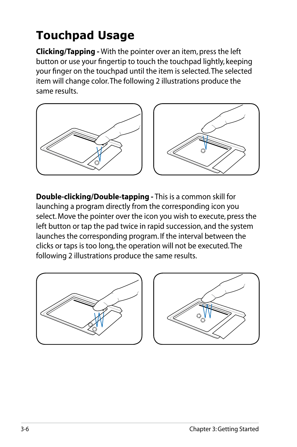 Touchpad usage, Touchpad usage -6 | Asus Eee PC 4G Surf/Linux User Manual | Page 28 / 140