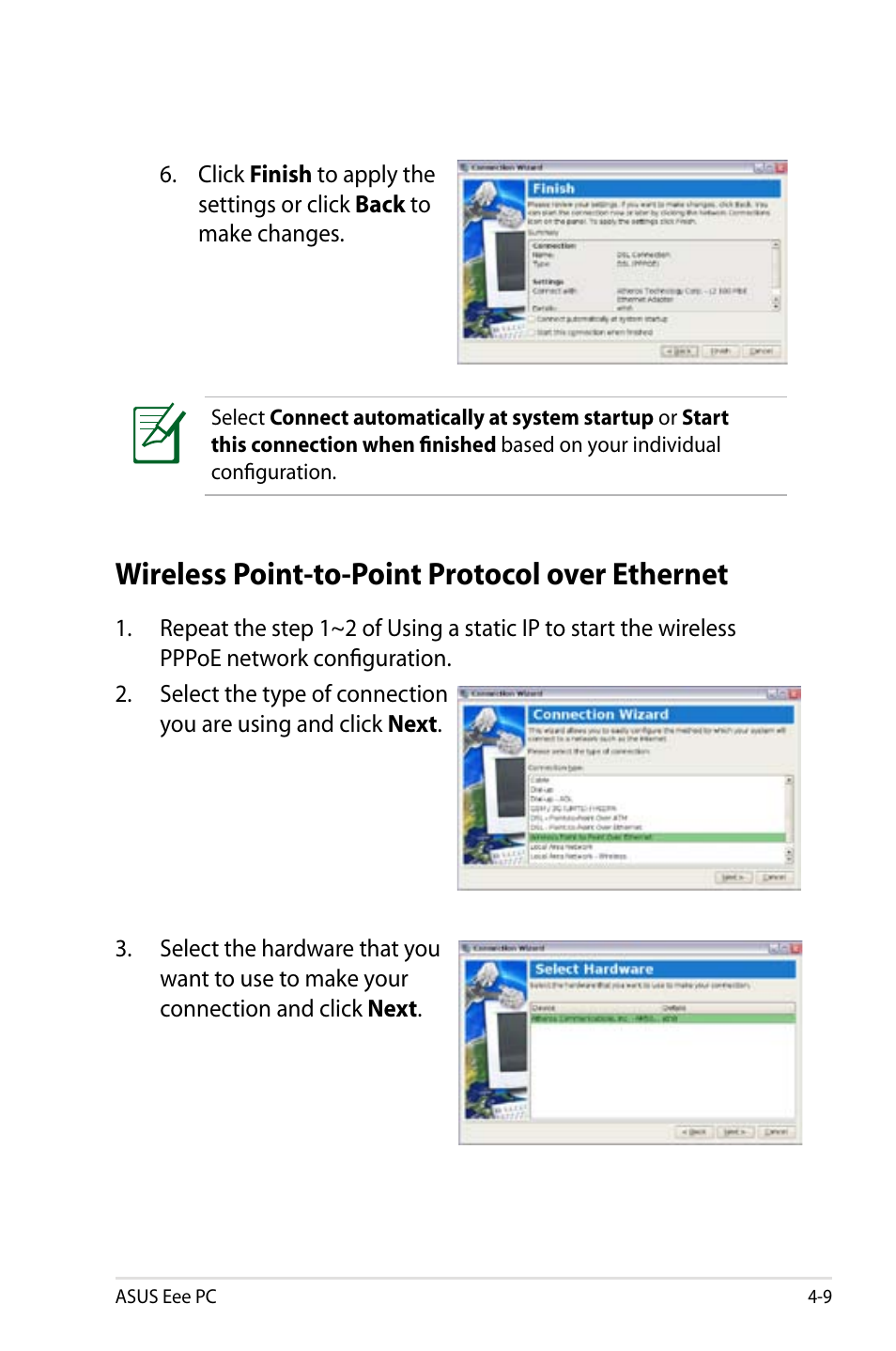 Wireless point-to-point protocol over ethernet, Wireless point-to-point protocol over ethernet -9 | Asus Eee PC 4G Surf/Linux User Manual | Page 45 / 140