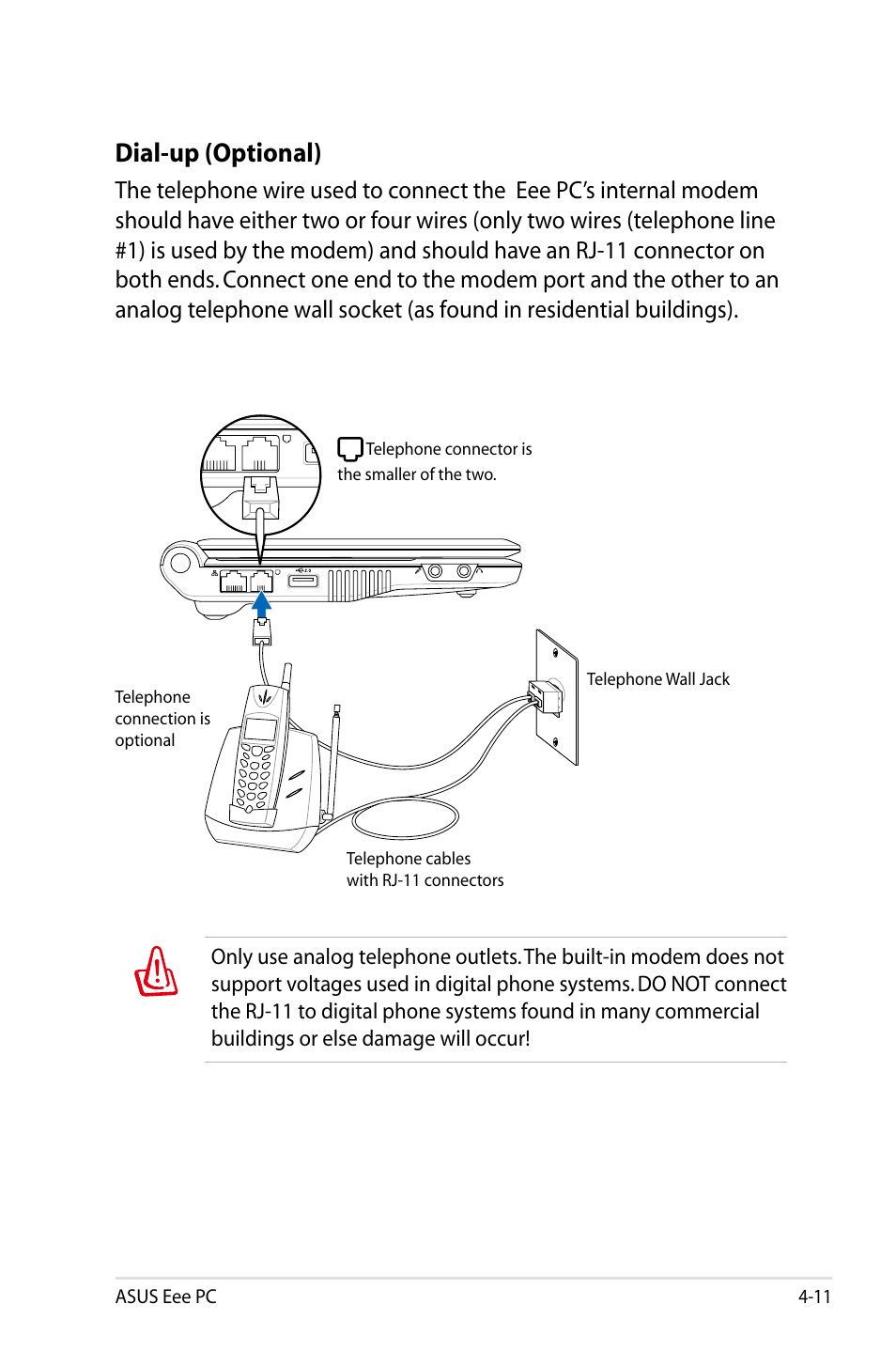 Dial-up (optional) | Asus Eee PC 4G Surf/Linux User Manual | Page 47 / 140