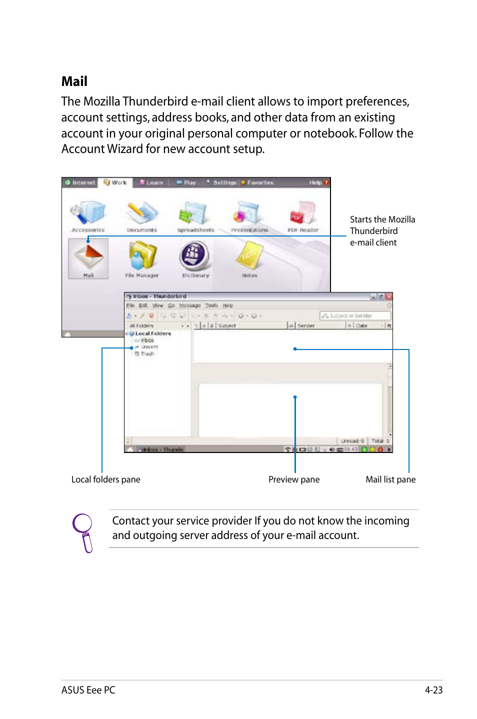 Mail | Asus Eee PC 4G Surf/Linux User Manual | Page 59 / 140