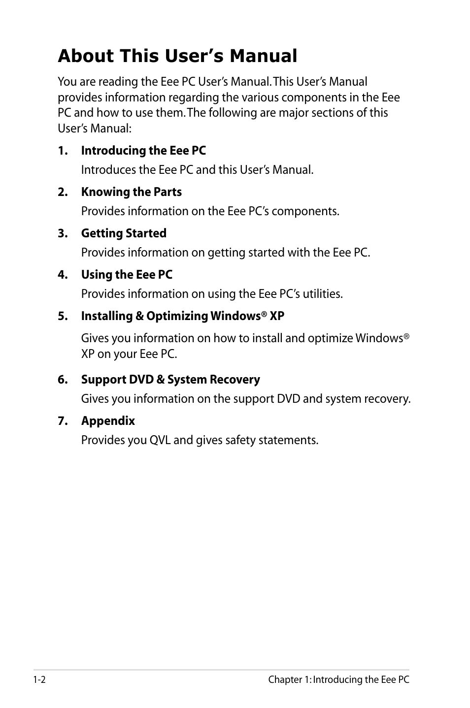 About this user’s manual, About this user’s manual -2 | Asus Eee PC 4G Surf/Linux User Manual | Page 6 / 140