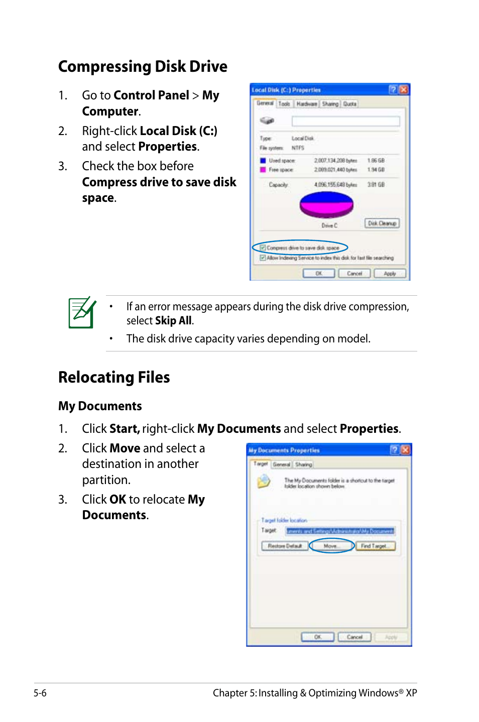 Compressing disk drive, Relocating files, Compressing disk drive -6 relocating files -6 | Asus Eee PC 4G Surf/Linux User Manual | Page 90 / 140