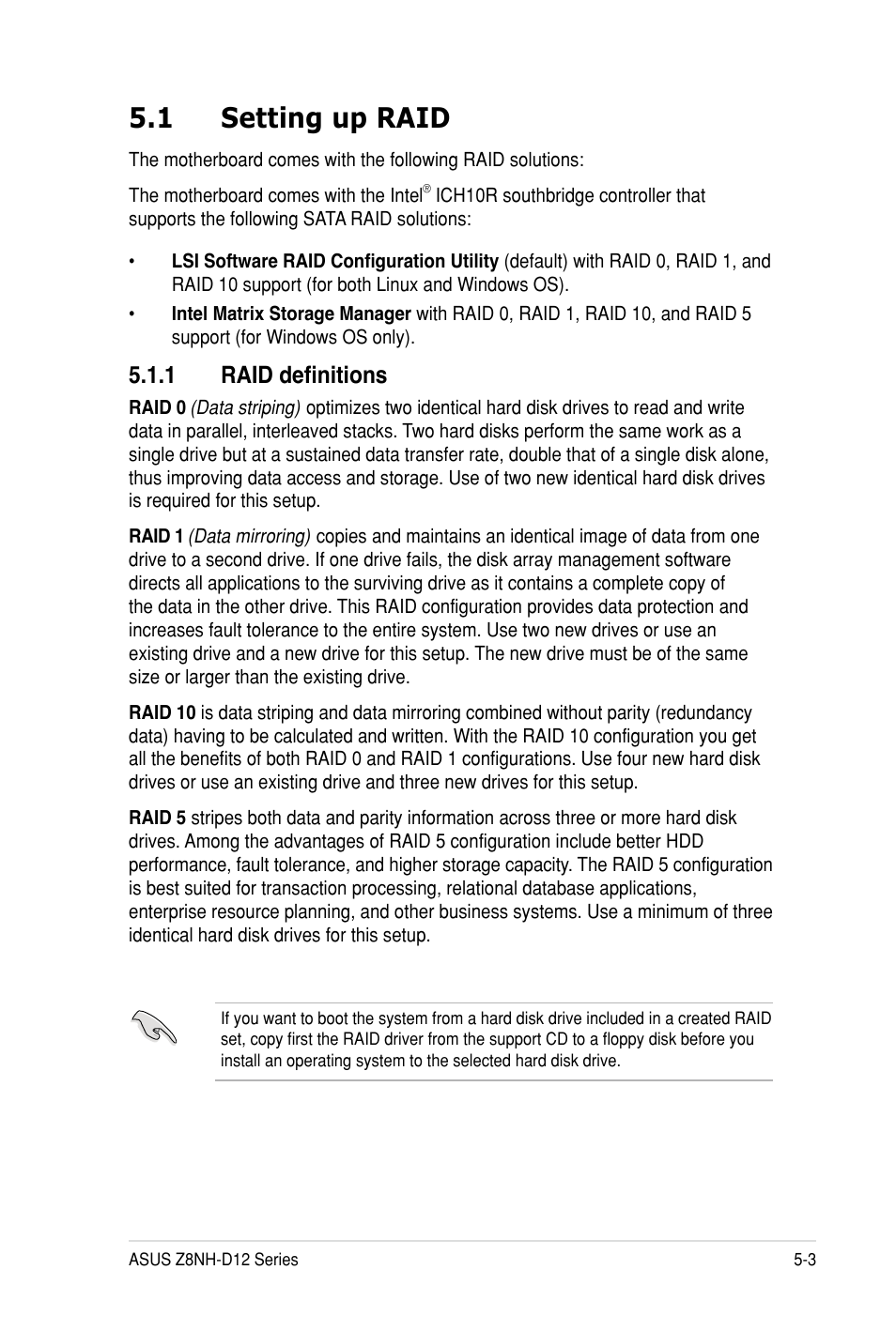 1 setting up raid, 1 raid definitions | Asus Z8PH-D12 SE/QDR User Manual | Page 103 / 178