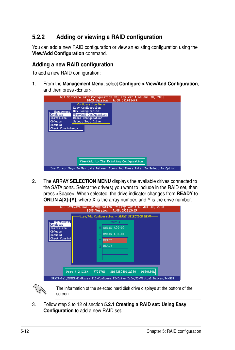 2 adding or viewing a raid configuration, Adding a new raid configuration | Asus Z8PH-D12 SE/QDR User Manual | Page 112 / 178