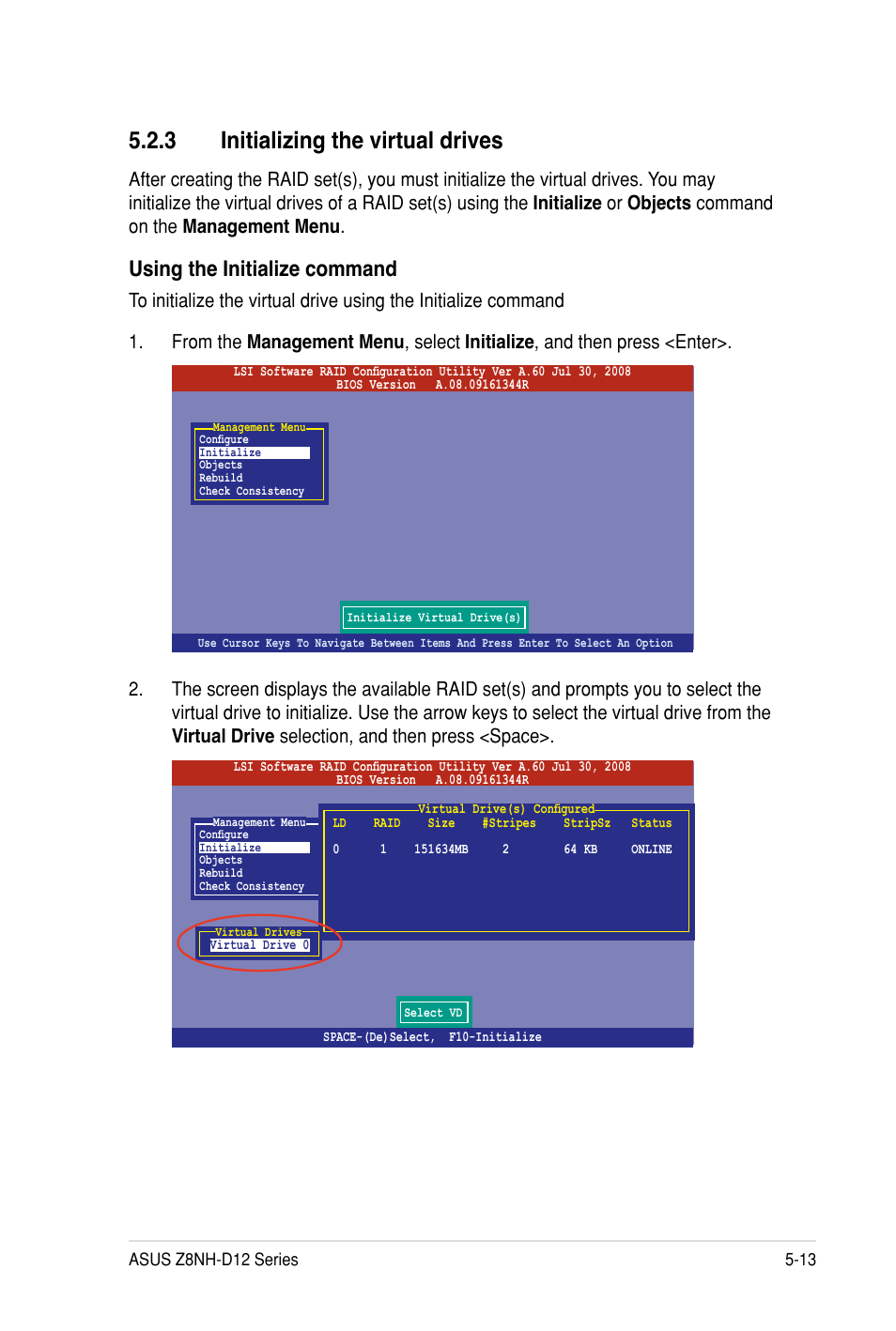 3 initializing the virtual drives, Using the initialize command | Asus Z8PH-D12 SE/QDR User Manual | Page 113 / 178