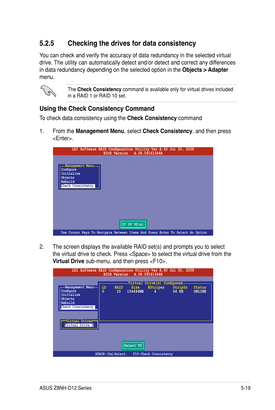 5 checking the drives for data consistency, Using the check consistency command | Asus Z8PH-D12 SE/QDR User Manual | Page 119 / 178