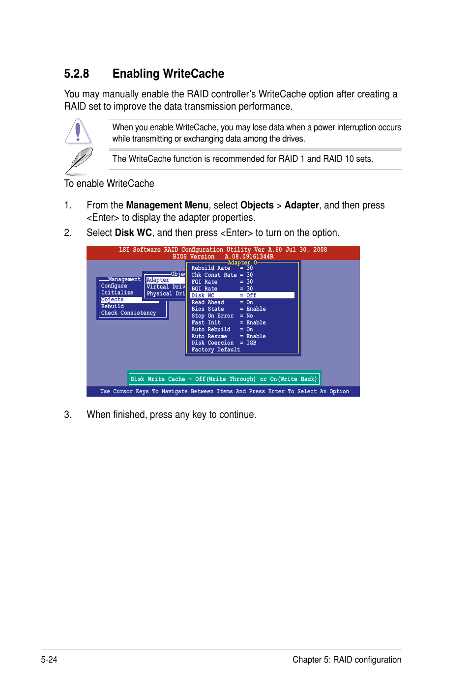 8 enabling writecache | Asus Z8PH-D12 SE/QDR User Manual | Page 124 / 178