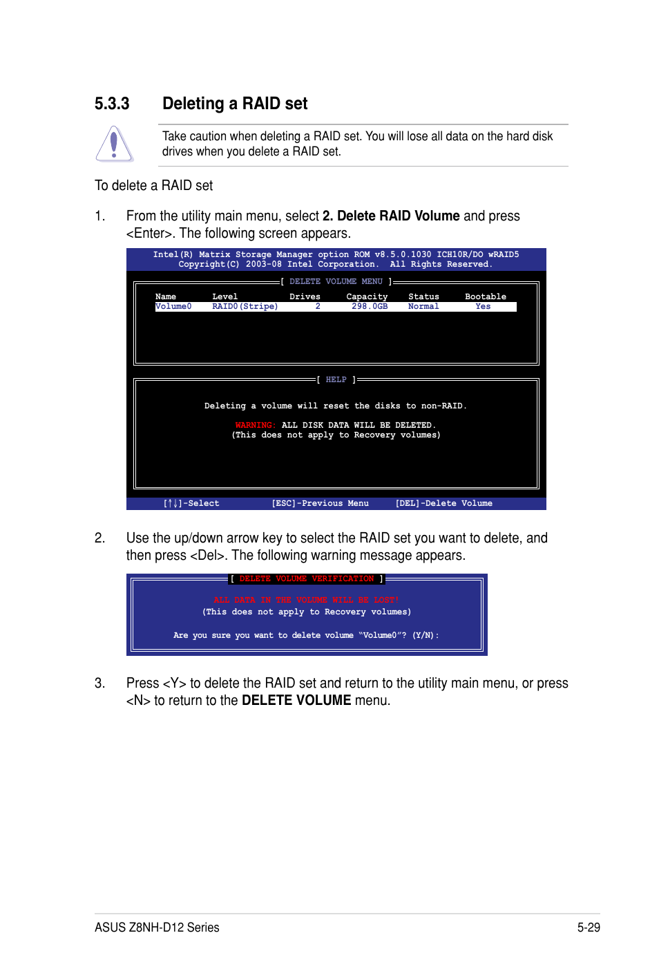 3 deleting a raid set | Asus Z8PH-D12 SE/QDR User Manual | Page 129 / 178