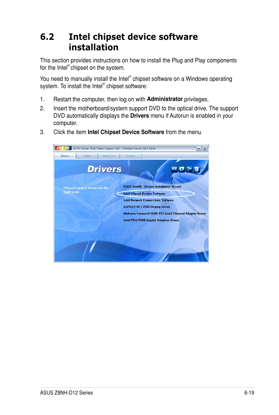2 intel chipset device software installation | Asus Z8PH-D12 SE/QDR User Manual | Page 153 / 178
