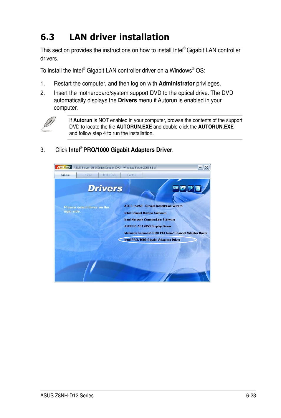 3 lan driver installation | Asus Z8PH-D12 SE/QDR User Manual | Page 157 / 178