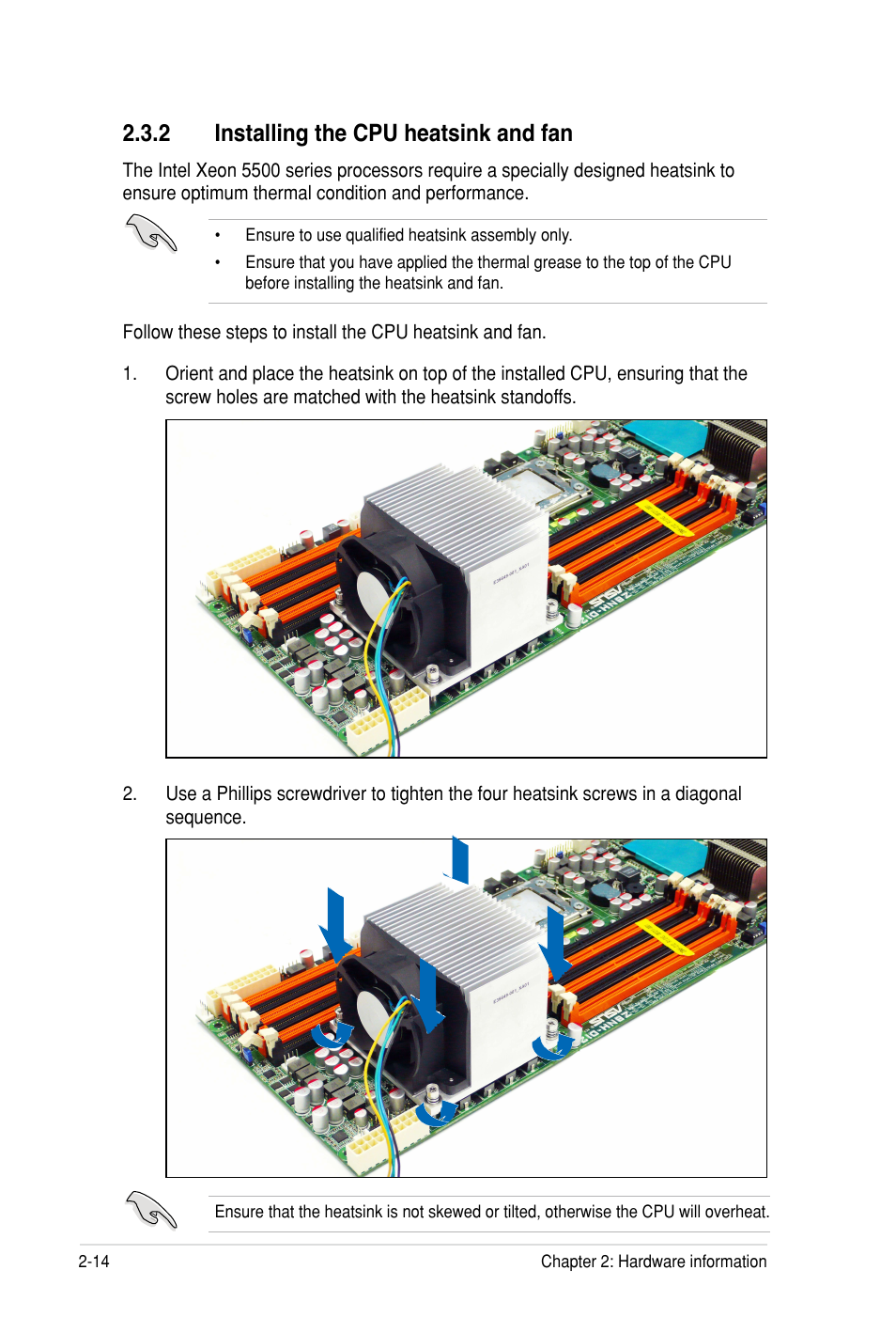 2 installing the cpu heatsink and fan | Asus Z8PH-D12 SE/QDR User Manual | Page 32 / 178