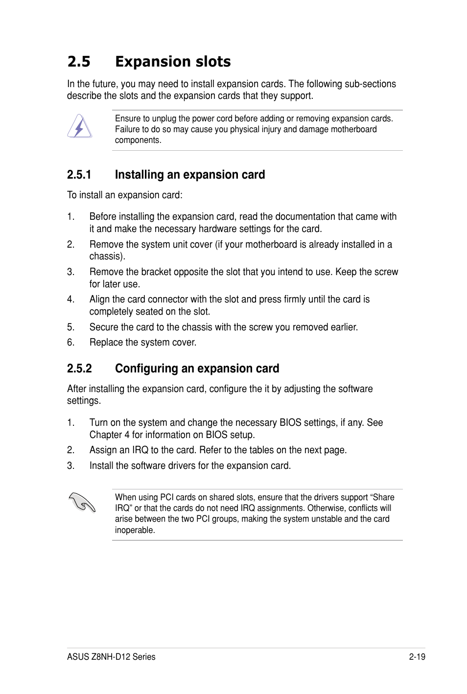 5 expansion slots, 1 installing an expansion card, 2 configuring an expansion card | Asus Z8PH-D12 SE/QDR User Manual | Page 37 / 178