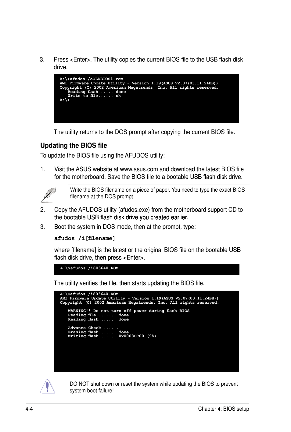 Updating the bios file | Asus Z8PH-D12 SE/QDR User Manual | Page 64 / 178