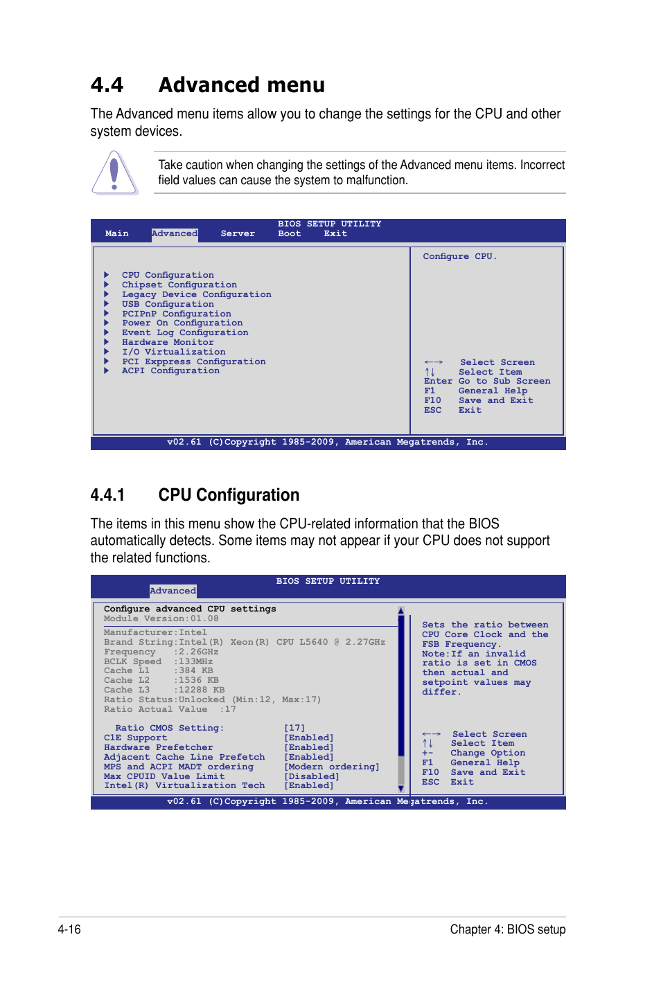 4 advanced menu, 1 cpu configuration, 16 chapter 4: bios setup | Asus Z8PH-D12 SE/QDR User Manual | Page 76 / 178
