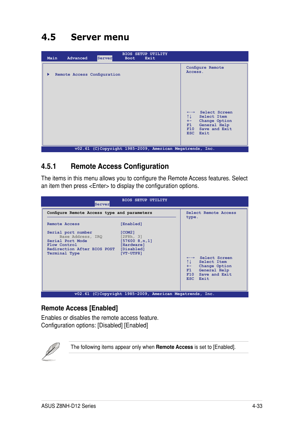 5 server menu, 1 remote access configuration, Remote access [enabled | Asus Z8PH-D12 SE/QDR User Manual | Page 93 / 178