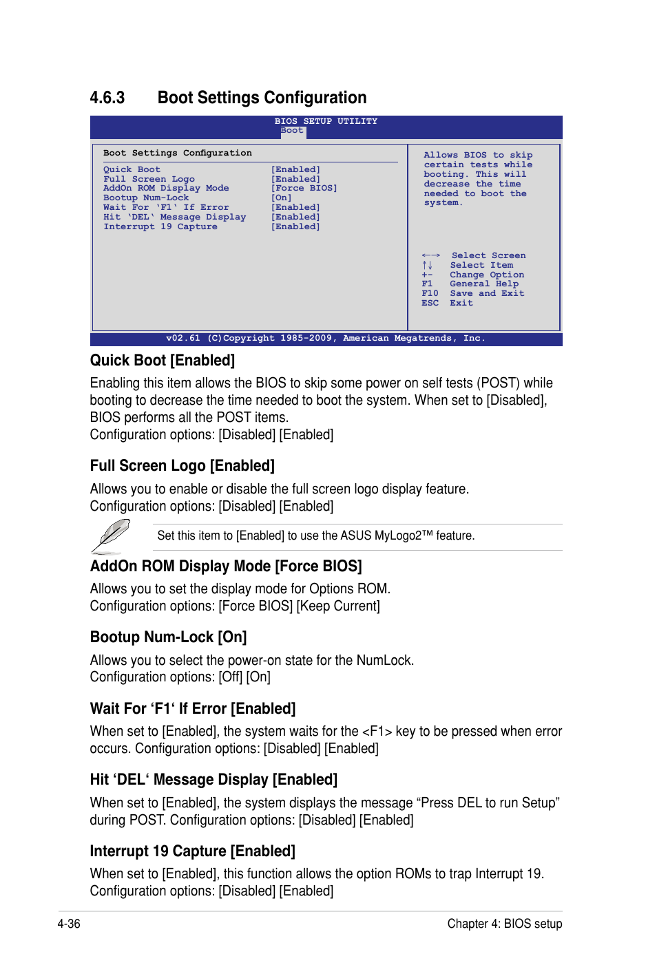 3 boot settings configuration, Quick boot [enabled, Full screen logo [enabled | Addon rom display mode [force bios, Bootup num-lock [on, Wait for ‘f1‘ if error [enabled, Hit ‘del‘ message display [enabled, Interrupt 19 capture [enabled | Asus Z8PH-D12 SE/QDR User Manual | Page 96 / 178