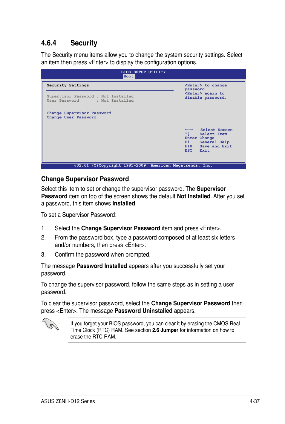 4 security, Change supervisor password | Asus Z8PH-D12 SE/QDR User Manual | Page 97 / 178