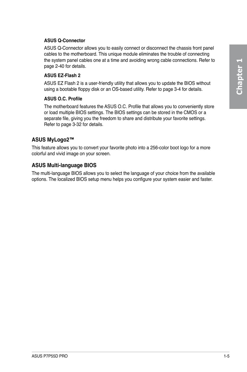 Chapter 1 | Asus P7P55D PRO User Manual | Page 19 / 128