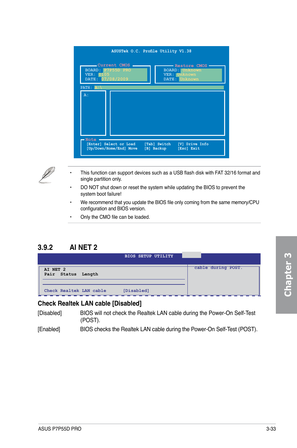 2 ai net 2, Ai net 2 -33, Chapter 3 | Check realtek lan cable [disabled | Asus P7P55D PRO User Manual | Page 95 / 128