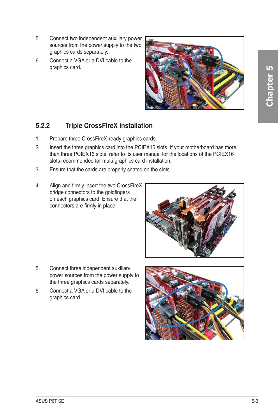 2 triple crossfirex installation, Triple crossfirex installation -3, Chapter 5 | Asus P6T SE User Manual | Page 109 / 112