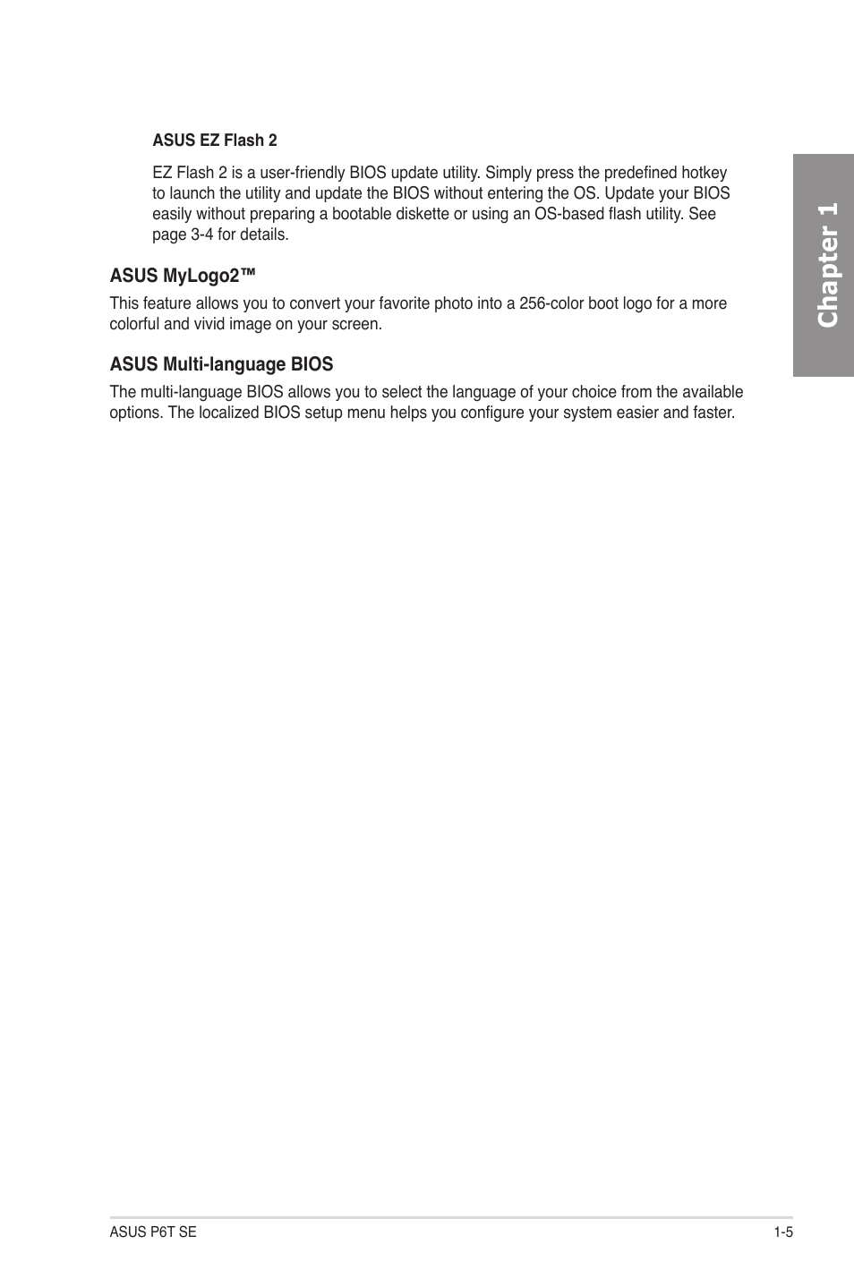 Chapter 1 | Asus P6T SE User Manual | Page 19 / 112