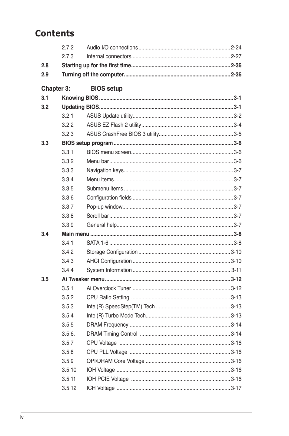 Asus P6T SE User Manual | Page 4 / 112