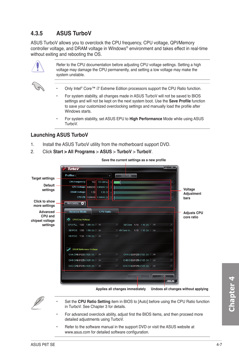 5 asus turbov, Asus turbov -7, Chapter 4 | Launching asus turbov | Asus P6T SE User Manual | Page 97 / 112