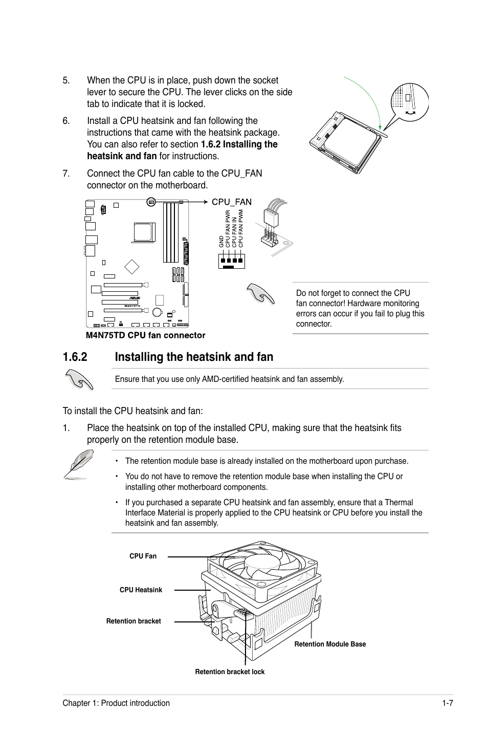 2 installing the heatsink and fan, Installing the heatsink and fan -7 | Asus M4N75TD User Manual | Page 19 / 78