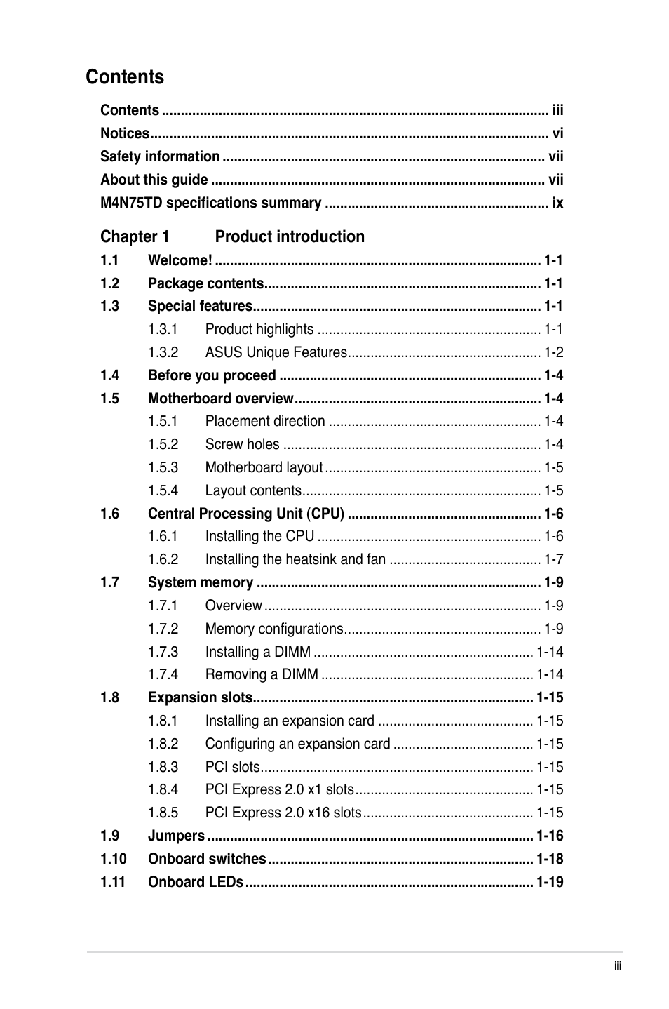 Asus M4N75TD User Manual | Page 3 / 78