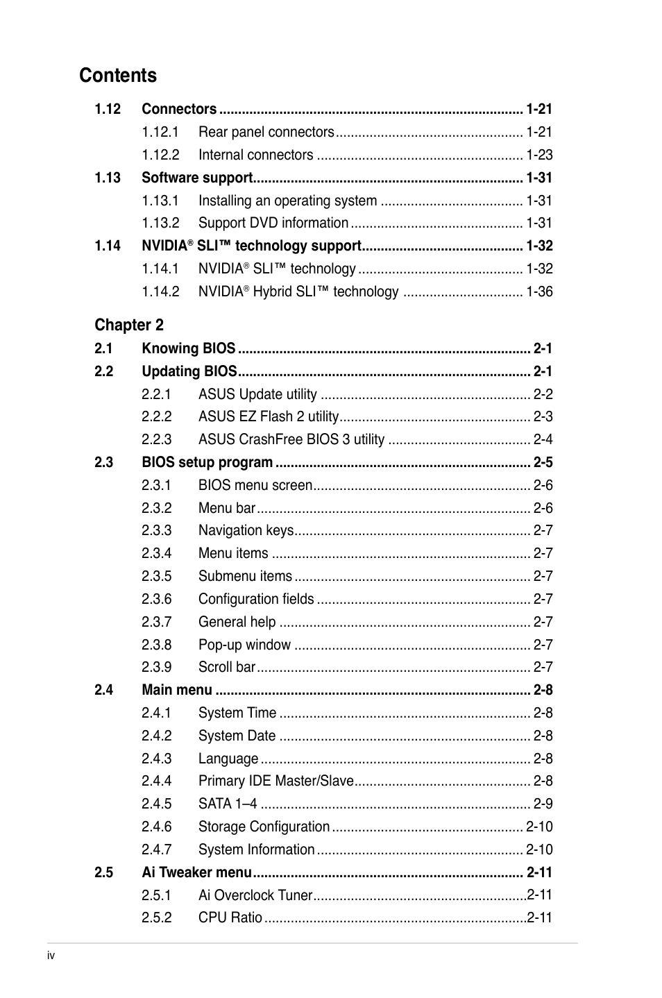 Asus M4N75TD User Manual | Page 4 / 78