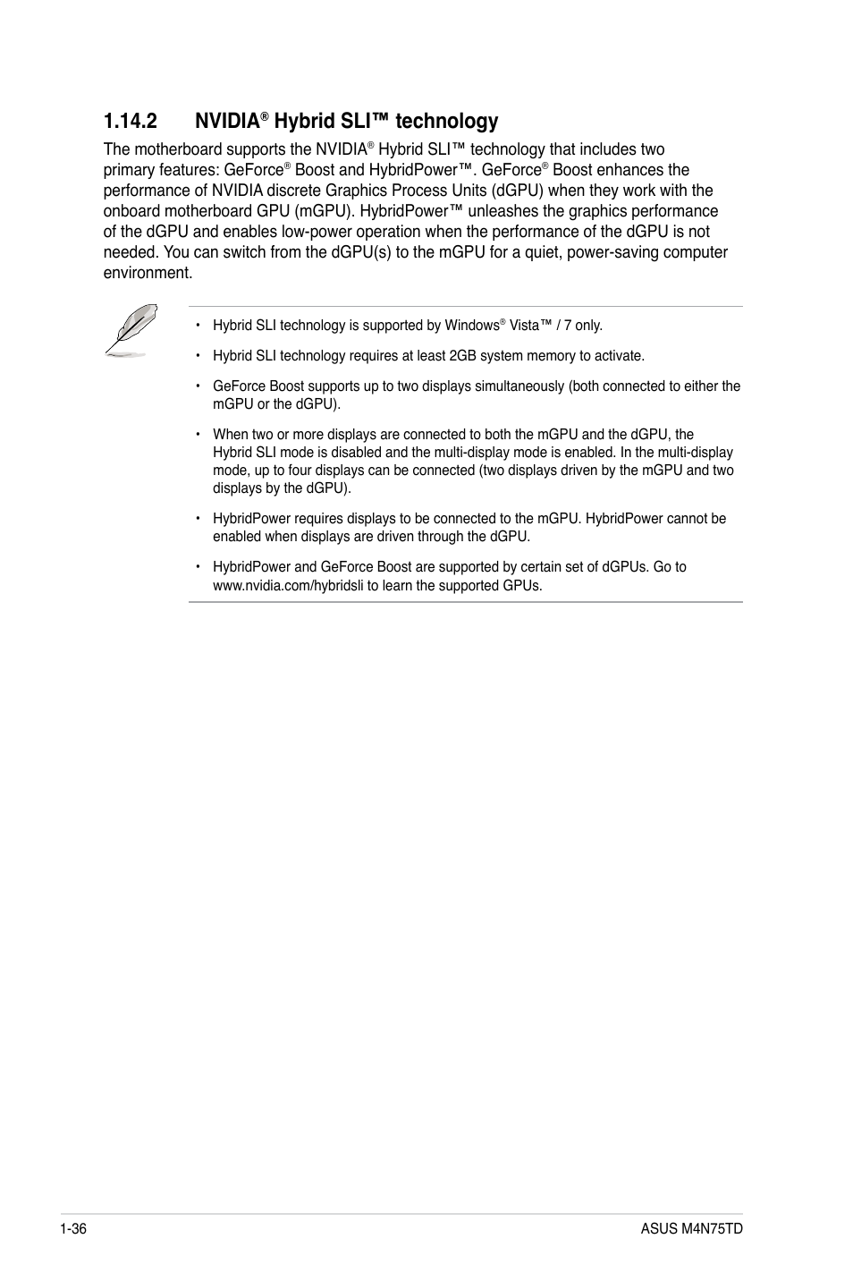 2 nvidia® hybrid sli™ technology, 2 nvidia, Hybrid sli™ technology -36 | Hybrid sli™ technology | Asus M4N75TD User Manual | Page 48 / 78