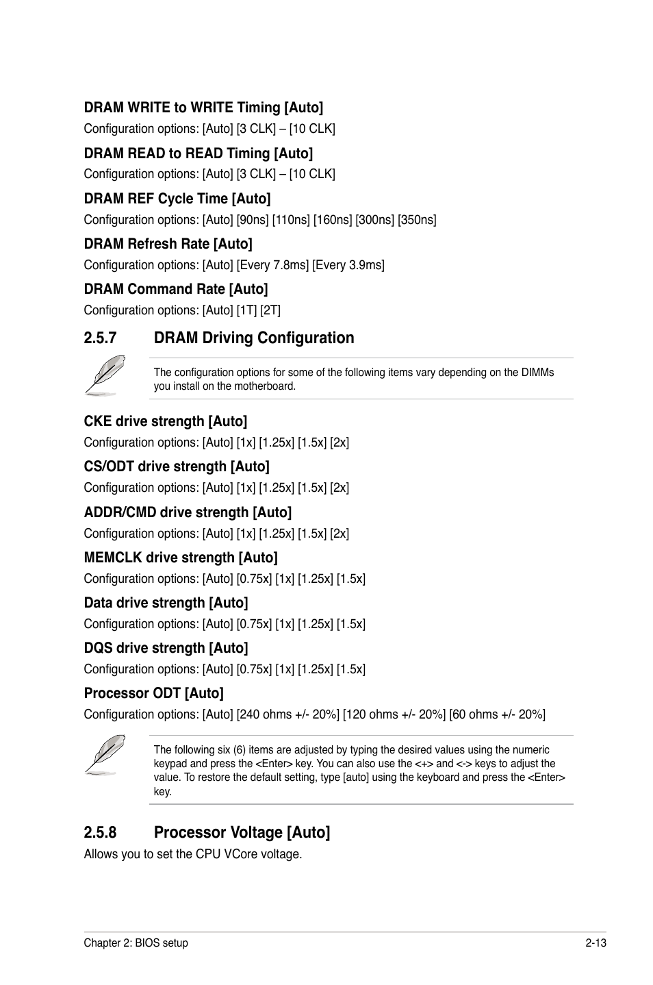 7 dram driving configuration, 8 processor voltage [auto | Asus M4N75TD User Manual | Page 63 / 78