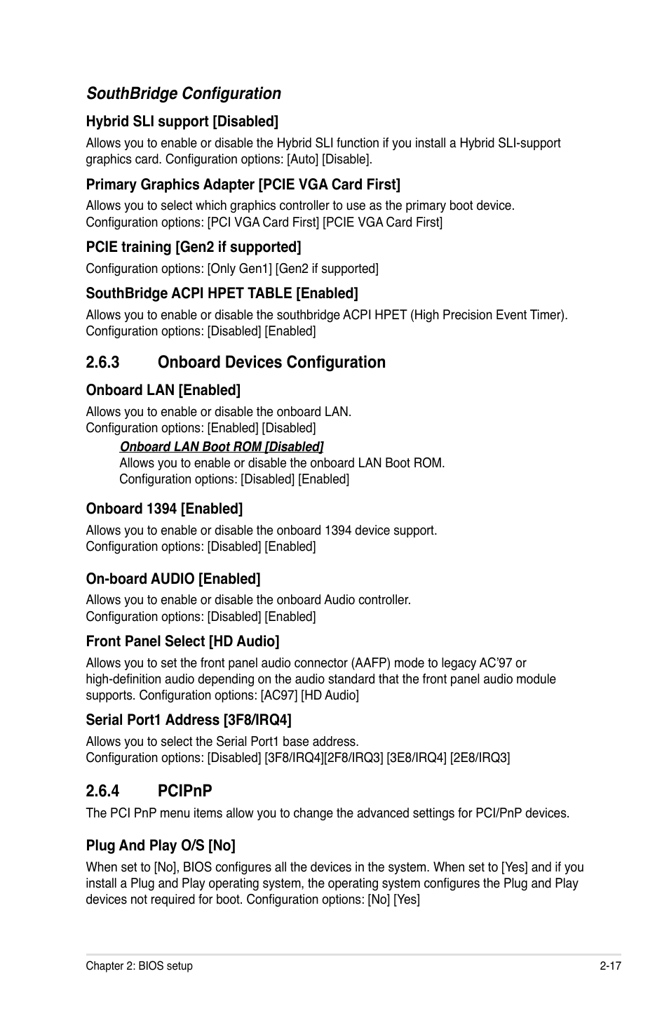 3 onboard devices configuration, 4 pcipnp, Southbridge configuration | Asus M4N75TD User Manual | Page 67 / 78