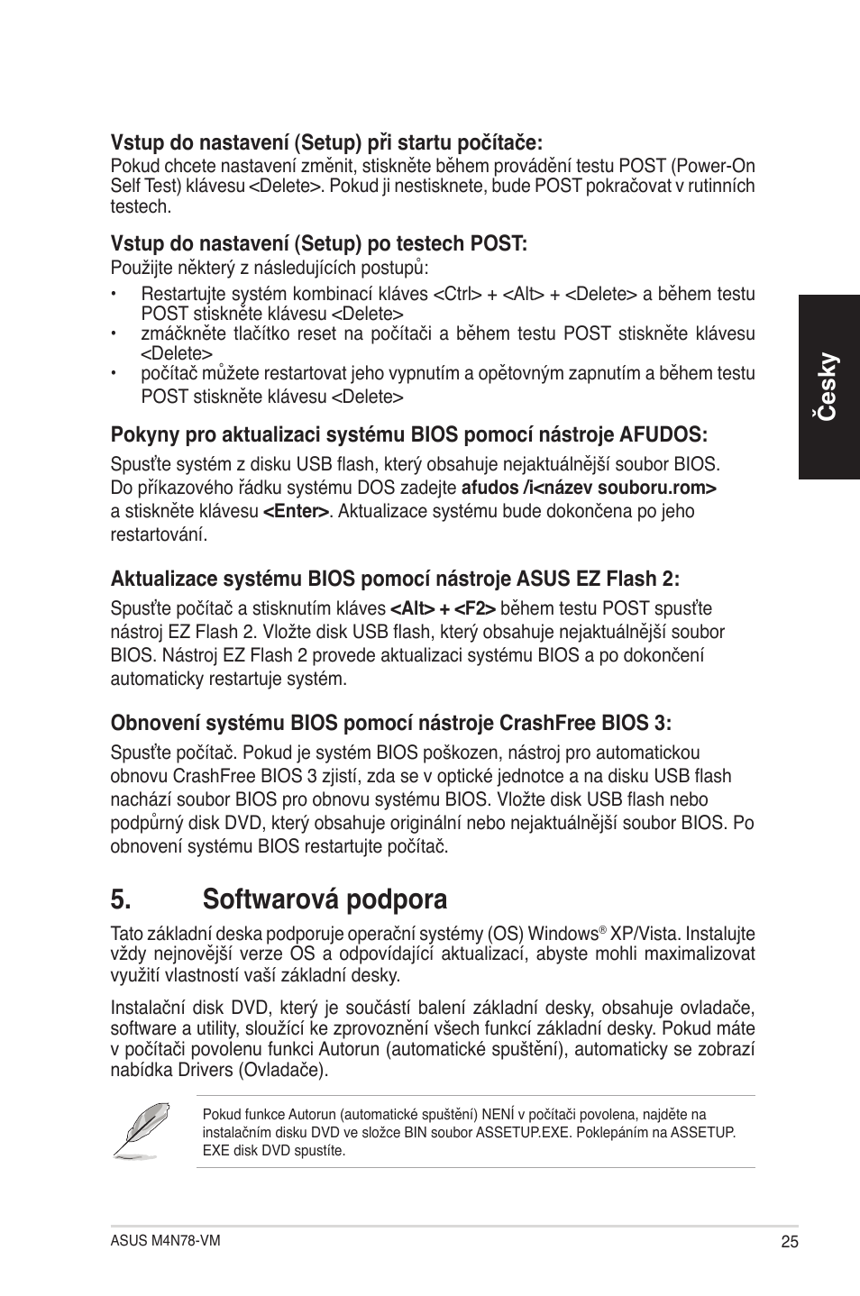 Softwarová podpora, Česky | Asus M4N78-VM User Manual | Page 25 / 38