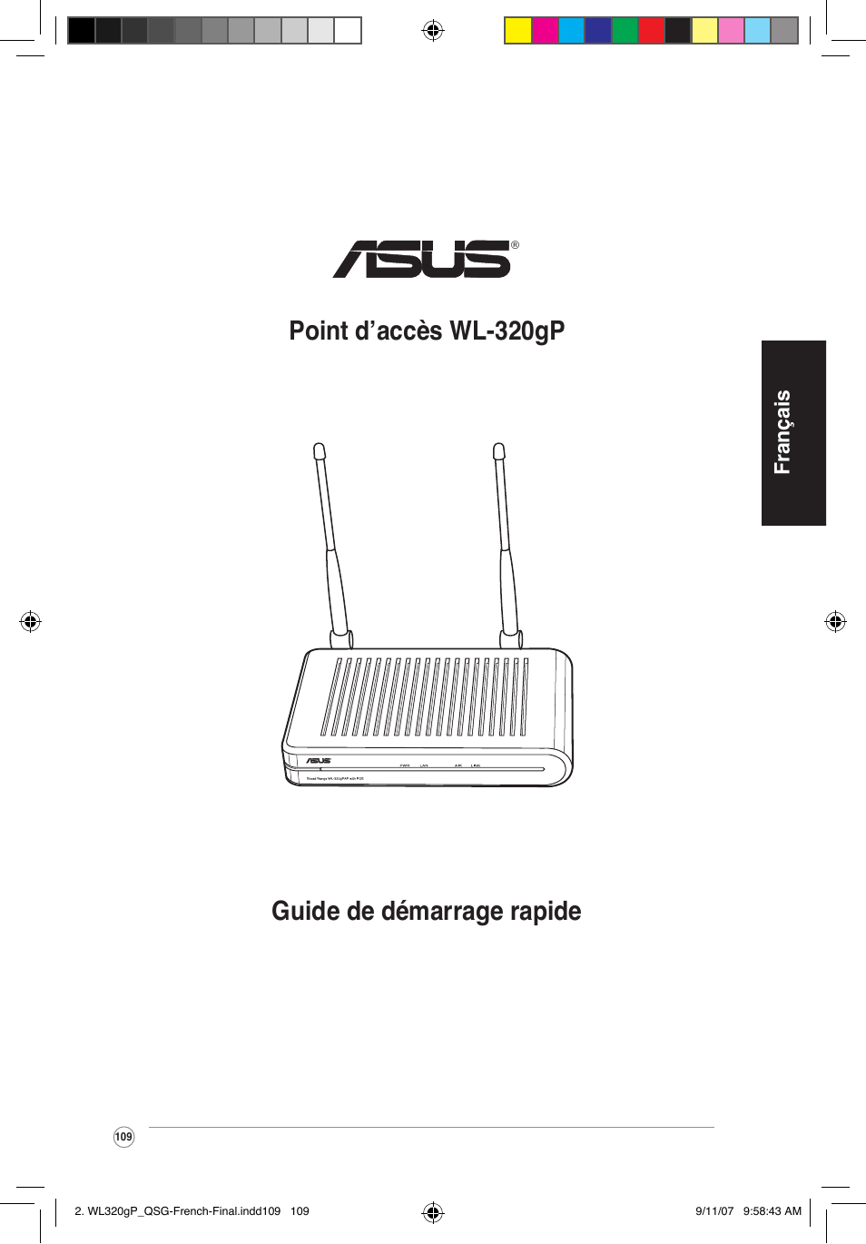 Guide de démarrage rapide point d’accès wl-320gp, Français | Asus WL-320gP User Manual | Page 110 / 361