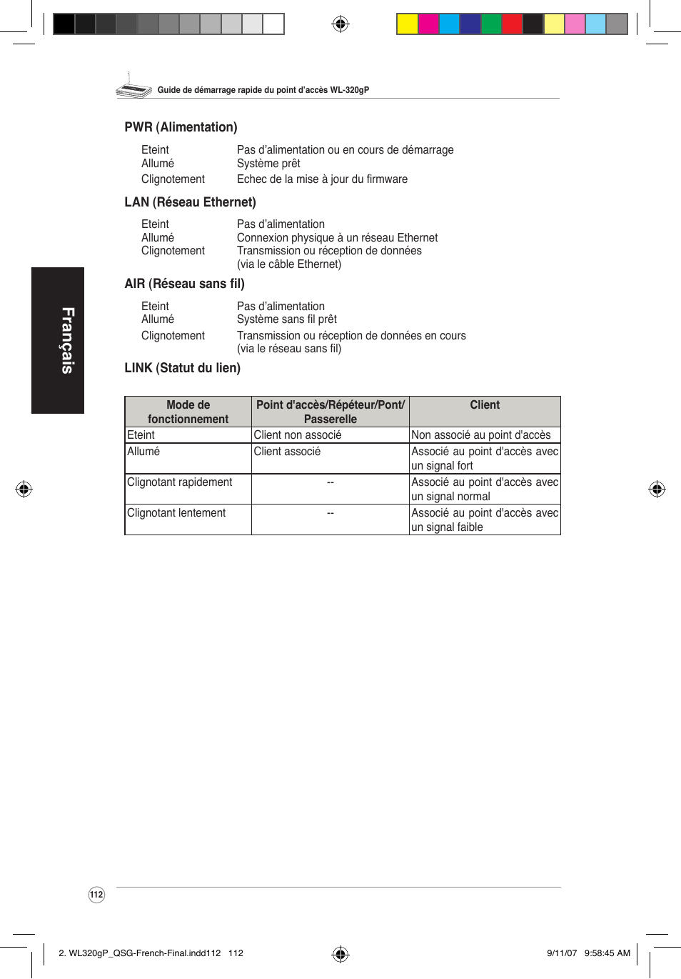 Français | Asus WL-320gP User Manual | Page 113 / 361