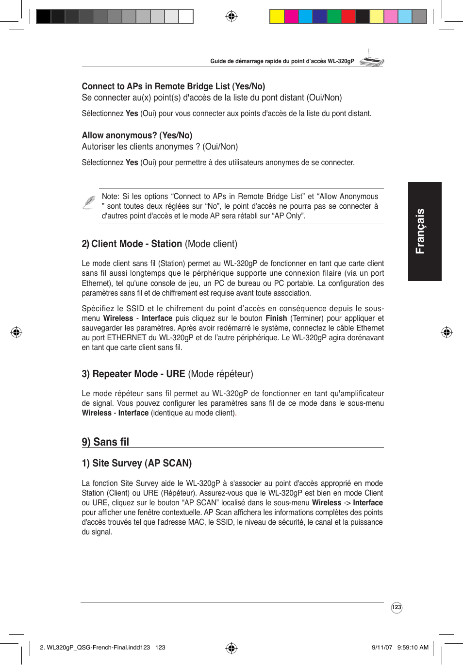 Français, 9) sans fil | Asus WL-320gP User Manual | Page 124 / 361